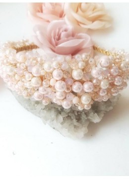 Нежна кристална сватбена диадема в розово и прасковено Gold Rose Blush by Rosie